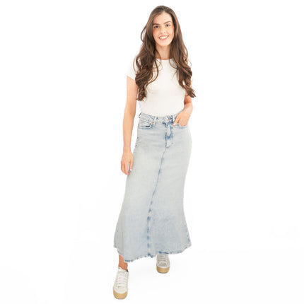 M&S Denim Maxi Skirt A-Line Cotton Lyocell-Quality Brands Outlet-