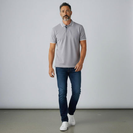Austin Reed Men Cotton Light Grey Cotton Pique Polo Shirts Short Sleeve Casual Jersey Tops - Quality Brands Outlet