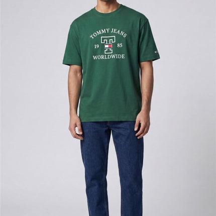 Tommy Dark Green Worldwide Logo T-Shirt Crew Neck Short Sleeve-Quality Brands Outlet-