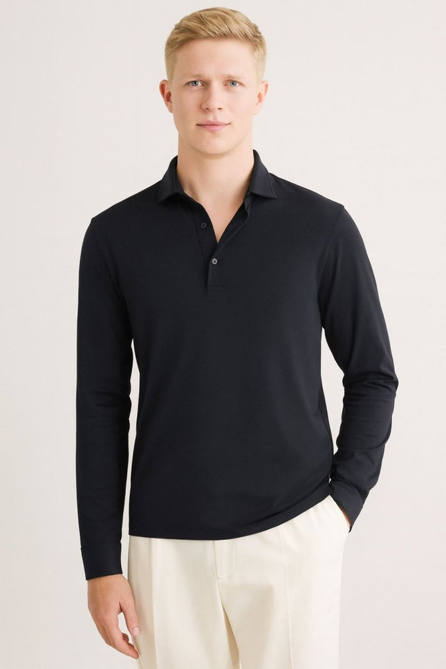 Porofino Polo Shirt Navy Long Sleeve Tops-Quality Brands Outlet-