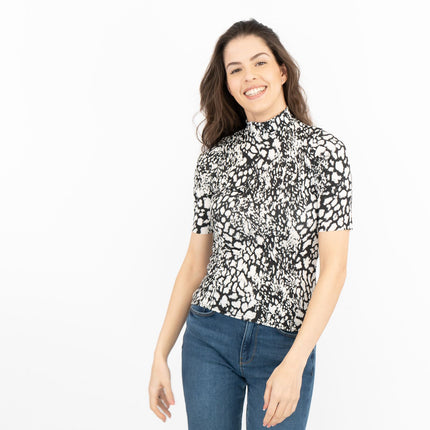 Karen Millen Black and White Print Short Sleeve Tops-Quality Brands Outlet-