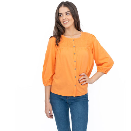 White Stuff Daniella Shirred 3/4 Sleeve Top-Quality Brands Outlet-