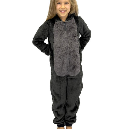 M&S Kids Onesie Fleece Grey Wolf Full Zip with Hoodie - Quality Brands Outlet
