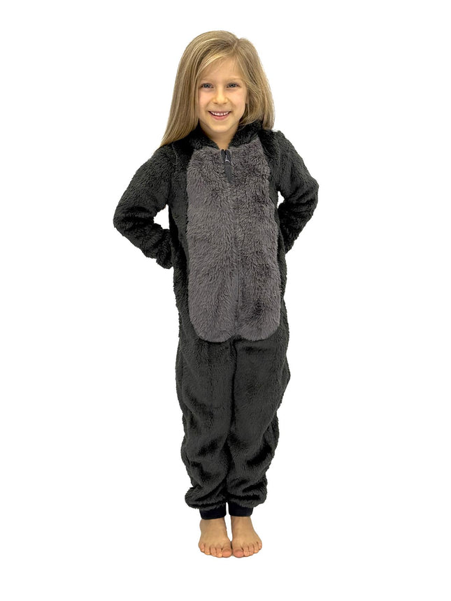 M&S Kids Onesie Fleece Grey Wolf Full Zip with Hoodie - Quality Brands Outlet