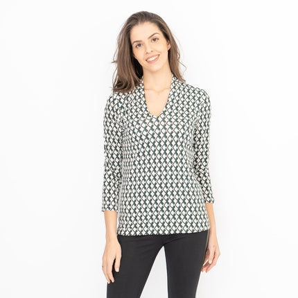 Hobbs Aimee Geometric Top Ivory Green-Quality Brands Outlet-