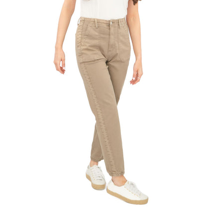 M&S Cotton Blend Slim Fit Trousers Stretch Elasticated Cuff Mocha - Quality Brands Outlet