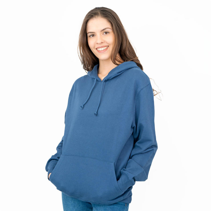 J. Crew Women Blue Hoodie Pockets Drawstring Hood Long Sleeve Top