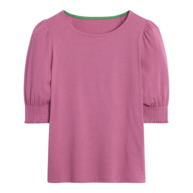 Boden Bright Pink Puff Sleeve T-Shirt Cotton Smocked Cuff Casual Summer - Quality Brands Outlet