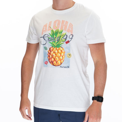 Hurley White Aloha Print Short Sleeve Casual T-Shirt-Quality Brands Outlet-