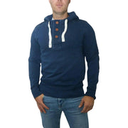 Men's Navy Half Button Drawstring Cotton Jersey Sweatshirts Hoodies - Quality Brands Outlet