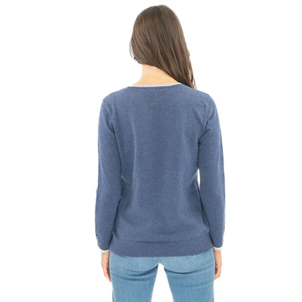 Lucy Argyle Blue Jumper Diamond Intarsia Long Sleeve Tops-Quality Brands Outlet-