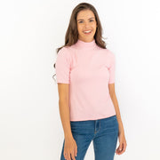 Karen Millen Pink Short Sleeve Jersey Funnel Neck Top