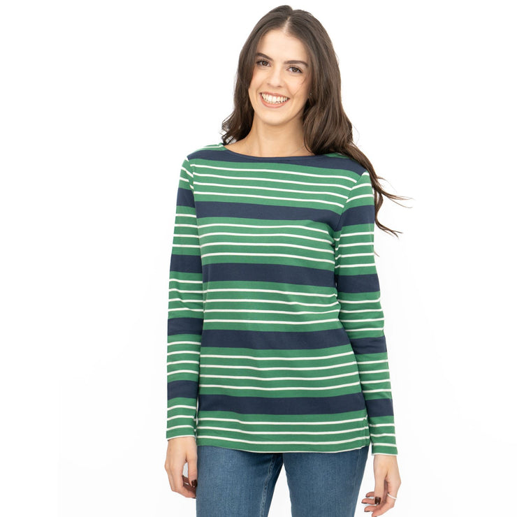 Crew Clothing Womens Top Ultimate Breton Stripe Green - Quality Brands Outlet