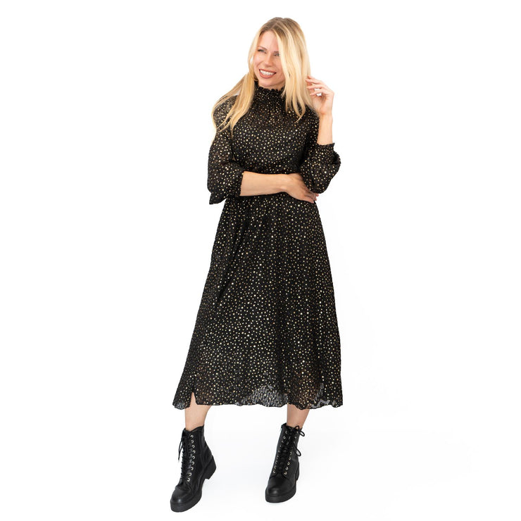 TED BAKER Elsiie Black Gold Star Midi Dress - Quality Brands Outlet