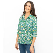 Seasalt Larissa Shirt Top Green Cotton Woodland Garlic Chalk Print - Quality Brands Outlet
