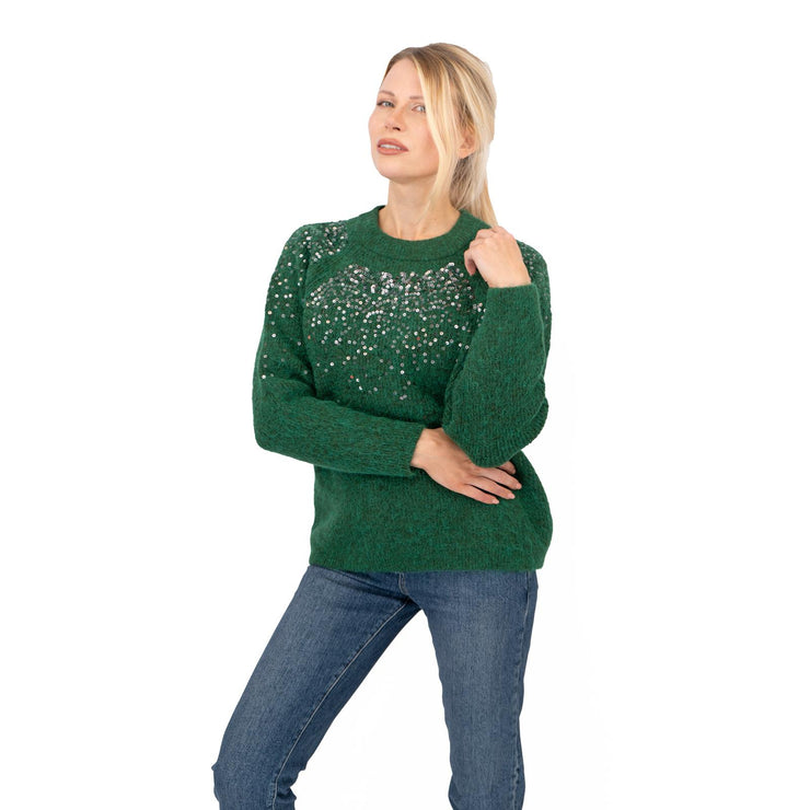 M&S Womens Green Sequin Crew Neck Jumper - Quality Brands Outlet