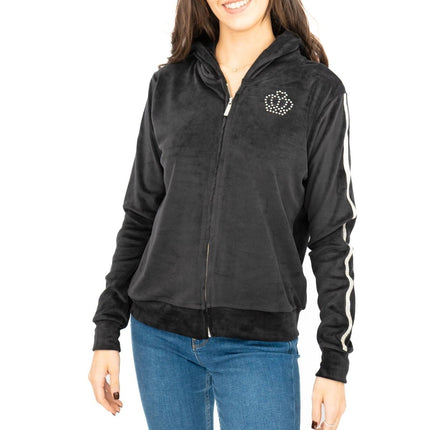 Lipsy Girl Teen Sequin Full Zip Black Velour Hoodies - Quality Brands Outlet