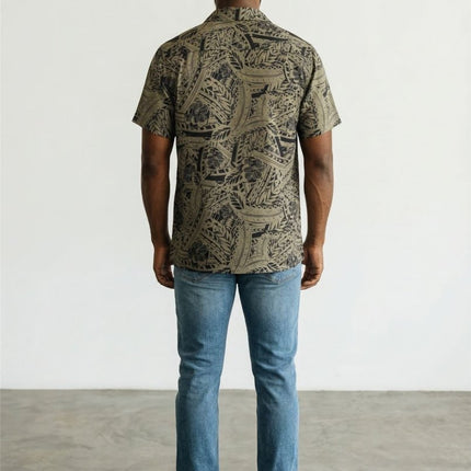 Mens Shirts Short Sleeve Cuban Collar Shirt Olive Green - Quality Brands Outlet