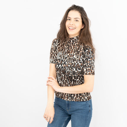 Karen Millen Short Sleeve Brown Leopard Print Top-Quality Brands Outlet-