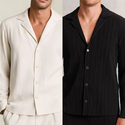 Aubry Cuban Shirts Long Sleeve Collared Black-Quality Brands Outlet-