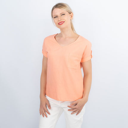 Women's Orange Tops Linen Blend Casual Lightweight Relaxed Fit Summer Blouse-Quality Brands Outlet-