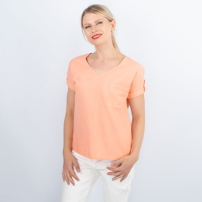 Women's Orange Tops Linen Blend Casual Lightweight Relaxed Fit Summer Blouse-Quality Brands Outlet-
