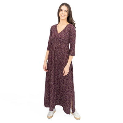 Seasalt Maggie Maxi Dress Purple Floral Cotton 3/4 Sleeve - Quality Brands Outlet