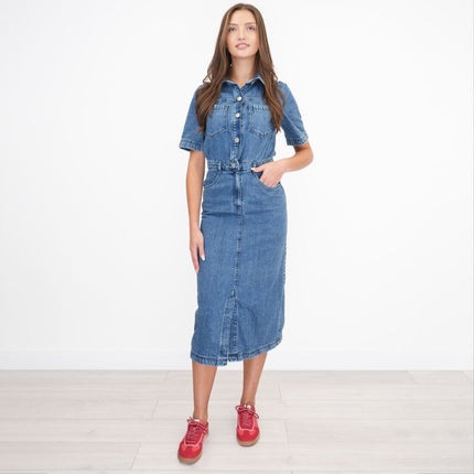 M&S Denim Utility Blue Midi Dress-Quality Brands Outlet-