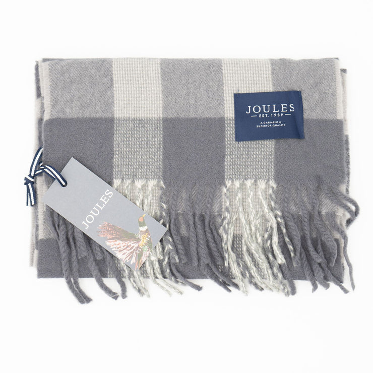 Joules Tytherton Grey Check Brushed Wool Mix Scarf for Men