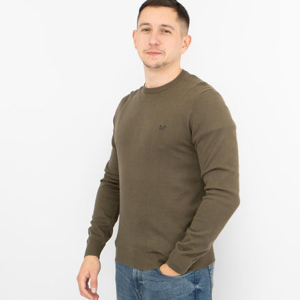 Crew Clothing Mens Knitted Jumper Long Sleeve Khaki Green-Quality Brands Outlet-