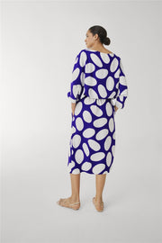 Jasper Conran Beau 3/4 Sleeve Blue Print Boat Neck Relaxed Fit Midi Dresses with Split and Pockets - Quality Brands Outlet