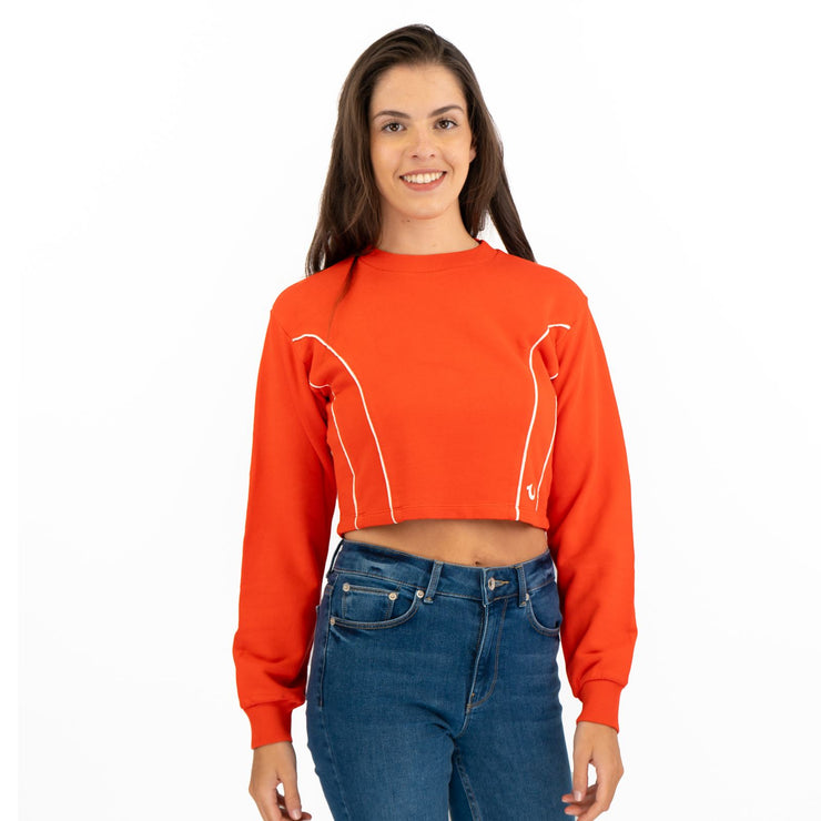 True Religion Red Soft Cotton Sweatshirt Long Sleeve Crop Tops