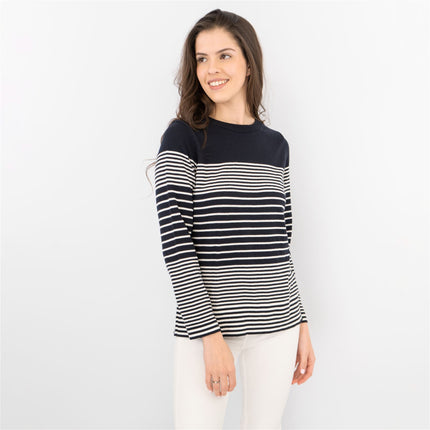 Wood On The Hill Women Long Sleeve Navy Striped Lightweight Jumpers