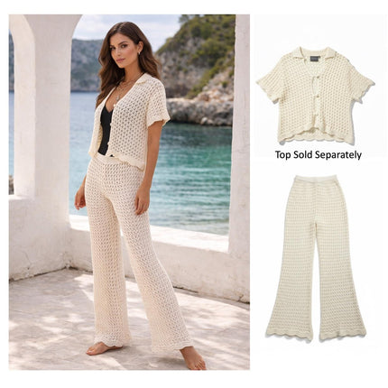Crochet Knit Trousers Ivory Co-Ord Wide Leg-Quality Brands Outlet-