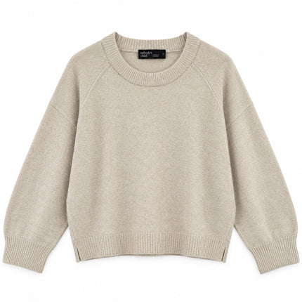 Womens Jumpers Relaxed Fit Crew Neck Knit Tops - Cream