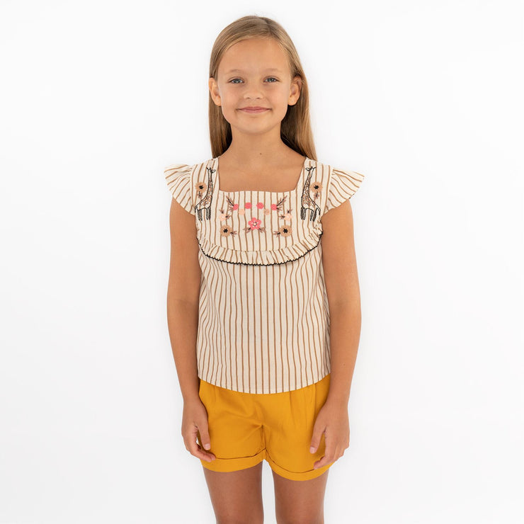 Girls Stripe Cotton Square Neck Short Sleeve Tops