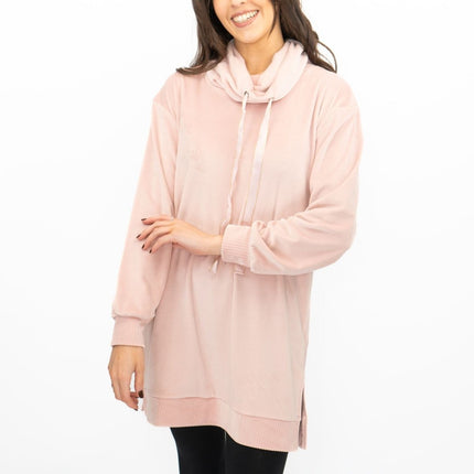 Lipsy London Pink Velour Cosy Snuggle Longline Tops Loungewear-Quality Brands Outlet-