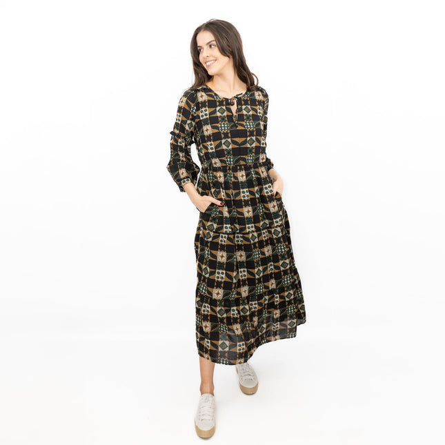 Seasalt Black Dearling Dress Tiered Patchwork-Quality Brands Outlet-