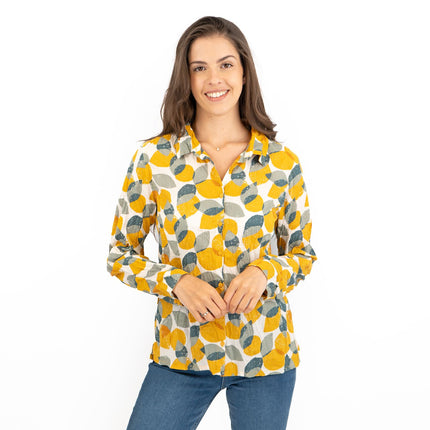 Seasalt Larissa Yellow Leaves and Lemons Sunglow Shirts Long Sleeve Summer Tops-Quality Brands Outlet-