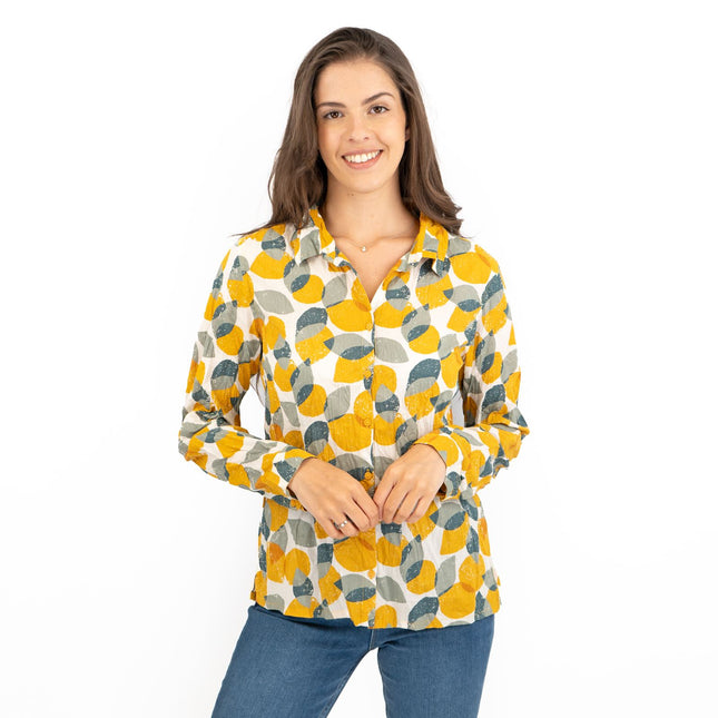Seasalt Larissa Yellow Leaves and Lemons Sunglow Shirts Long Sleeve Summer Tops-Quality Brands Outlet-