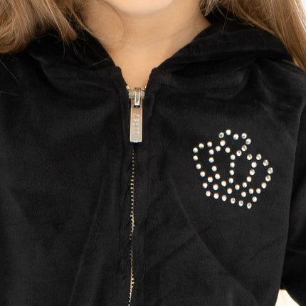 Lipsy Girl Kids Sequin Full Zip Black Velour Hoodies - Quality Brands Outlet