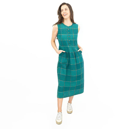 Seasalt Green Check Creek Cottage Midi Dress-Quality Brands Outlet-