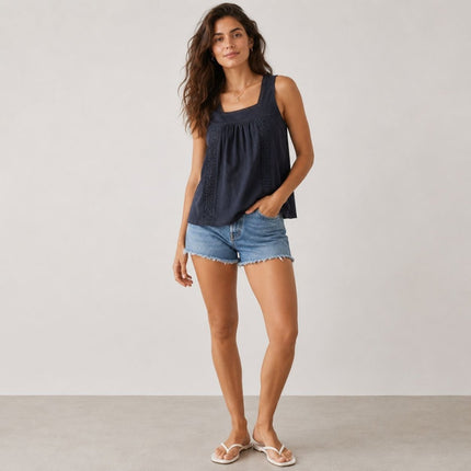 Weird Fish Navy Chelle Square Neck Jersey Vest Top - Quality Brands Outlet