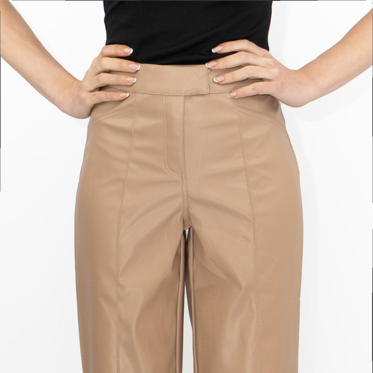 River Island Faux Leather Straight Leg Trousers Tan - Quality Brands Outlet