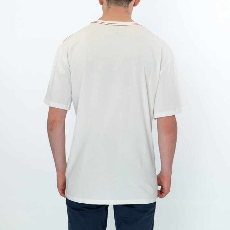 True Religion Men White V-Neck T-Shirt Graphic Logo Print Short Sleeve Jersey Tops