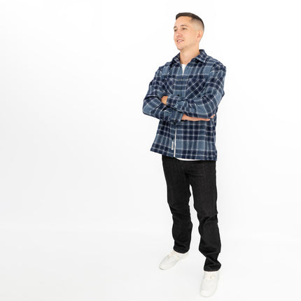 Jared Check Overshirt Storm Blue-Quality Brands Outlet-