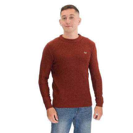 Crew Clothing Mens Jumper Chunky Rib Burgundy - Quality Brands Outlet