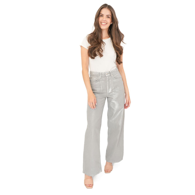 M&S Silver Metallic Wide Leg Jeans