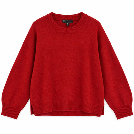 Womens Jumpers Relaxed Fit Crew Neck Knit Tops - Red
