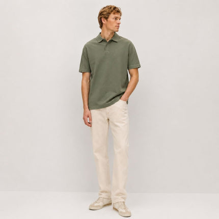 M&S Green Pure Cotton Garment Dyed Polo Shirt Relaxed Fit - Quality Brands Outlet